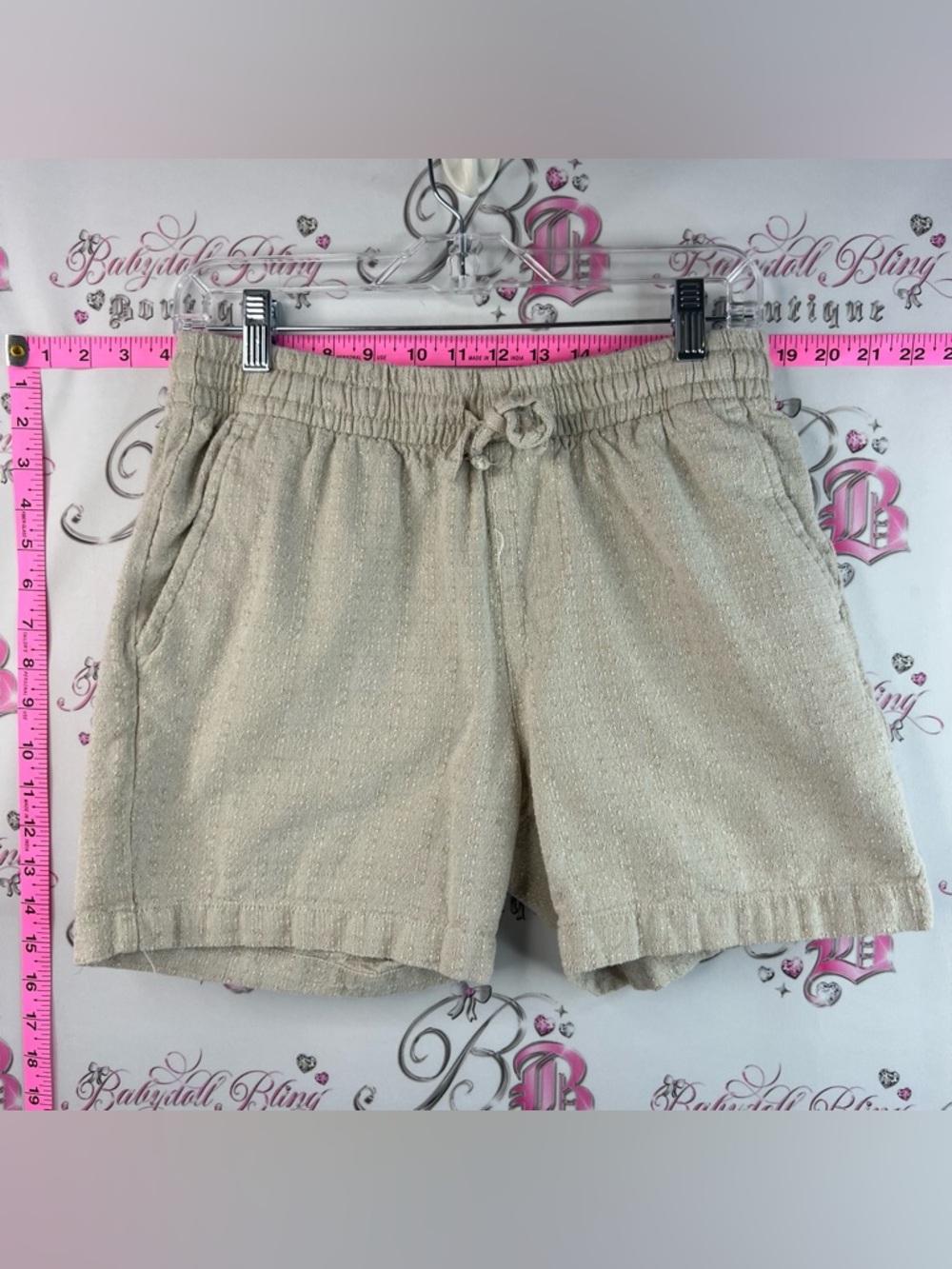 Kolby shorts cotton tan beige High-Waist Drawstring Women's Shorts in Cream